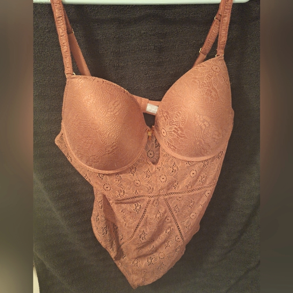 Daisy Fuentes 2x Brown Lace push up snap crotch teddy
